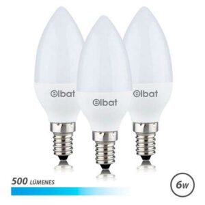 elbat bombillas led c37 pack de 3 6w 500lm base e14 luz fria ahorro energetico blanco frio