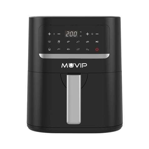 muvip freidora aire caliente 4.5l 1600w pantalla tactil 10 programas preestablecidos cocina con 80% menos grasa olla antiadherente temperatura regulable 50 200ºc color negro