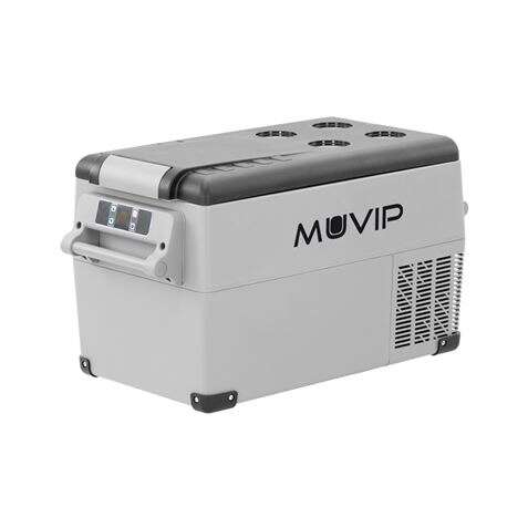 muvip nevera portatil de compresor 35l proteccion bateria vehiculo luz led temperatura 20º/+20º conexion 12/24/220v consumo 50w compresor silencioso asas desmontables control bluetooth medidas 693x345x381cm color gris