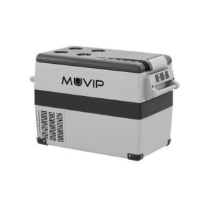 muvip nevera portatil de compresor 45l luz led interior proteccion bateria vehiculo temperatura 20º/+20º conexion 12/24/220v consumo 55w compresor silencioso color gris