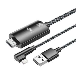 xo adaptador de cable lightning a hdmi longitud de 1.8m soporte de resolucion 2k(60hz)/1080p intercambio de datos y audio fuente de alimentacion usb color negro