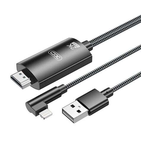 xo adaptador de cable lightning a hdmi longitud de 1.8m soporte de resolucion 2k(60hz)/1080p intercambio de datos y audio fuente de alimentacion usb color negro