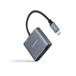 nanocable conversor usb c a 2x hdmi, 1x usb 2.0 y 1x usb c pd longitud del cable 15cm color gris
