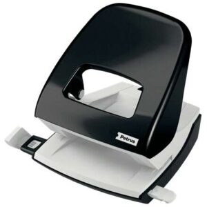 petrus 62 wow taladro perforador 2 orificios hasta 30 hojas facil vaciado formato a4, a5, a6, folio, us quart, 8 x 8 x 8 cm punzones 5.5mm color negro