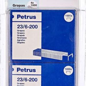 petrus pack de 4 cajas de 1000 grapas 23/6 200 cobreadas hasta 20 hojas patilla de 6mm