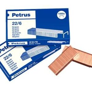 petrus pack de 4 cajas de 1000 grapas 22/6 cobreadas hasta 30 hojas patilla de 6mm