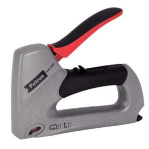 petrus 340 top clavadora/grapadora metalica para grapas 530/6 a 14mm y pins tipo 8 de 15mm ajuste de potencia color gris/negro