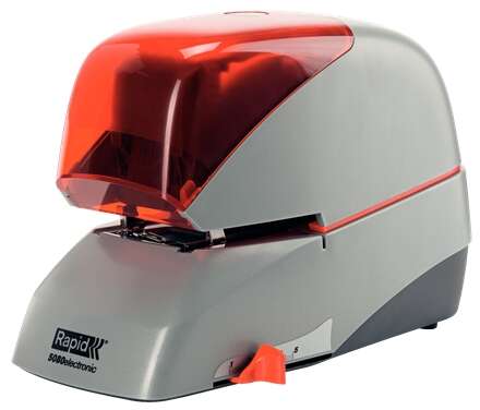 rapid supreme 5080e grapadora electrica de sobremesa + cartucho de 5000 grapas grapa hasta 80 hojas profundidad de grapado ajustable hasta 50mm color gris/naranja