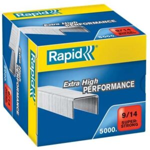 rapid super strong caja de 5000 grapas 9/14 de 80 a 110 hojas alambre galvanizado superreforzado patilla de 14mm