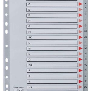 esselte indice abecedario de plastico con caratula a4 tipo a z cartulina indice: carton gris material pp tamaño a4 multitaladro presentacion en bolsa individual color gris