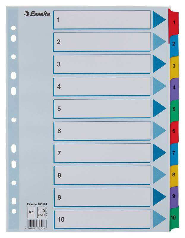 esselte indice de carton con pestañas reforzadas a4 numeradas 1 10 multicolor