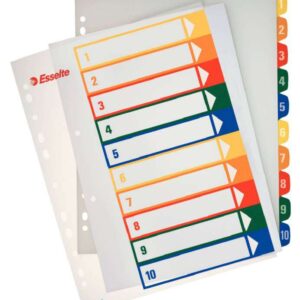 esselte indice proyectos imprimibles tipo 1 10 multicolor tamaño a4 maxi material pp rigido 300 micras, portada 350 micras