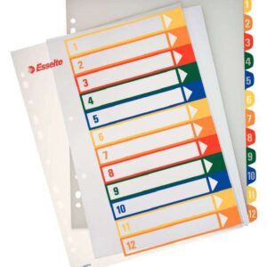 esselte indice para proyectos imprimible a4 maxi tipo 1 12 multicolor multitaladro material pp rigido 300 micras, portada 350 micras