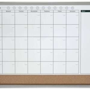 nobo planificador pizarra magnetica pequeña con tablero de anuncios de corcho 585x430mm semanal y mensual marco plateado y negro incluye rotulador