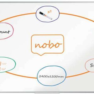 nobo premium plus pizarra magnetica de acero vitrificado 2400x1200mm montaje en esquina superficie de borrado superior color blanco