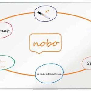 nobo premium plus pizarra magnetica de acero vitrificado 2700x1200mm montaje en esquina superficie de borrado superior color blanco