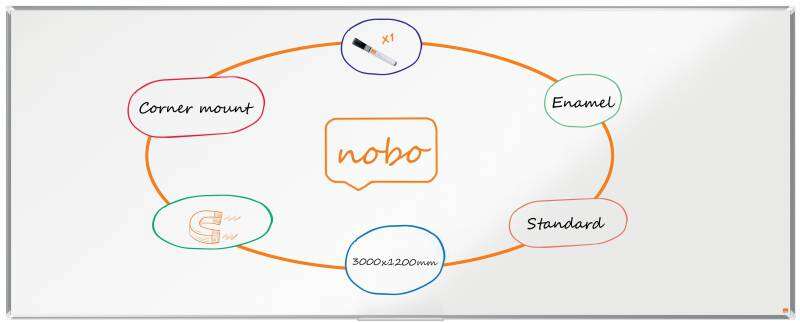 nobo premium plus pizarra magnetica de acero vitrificado 3000x1200mm montaje en esquina blanco
