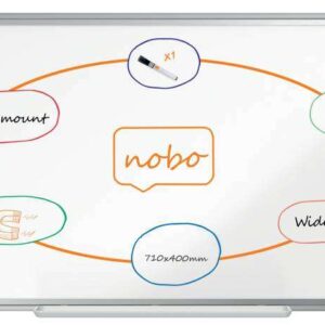 nobo premium plus pizarra magnetica de acero lacado panoramica 710x400mm montaje en esquina blanco