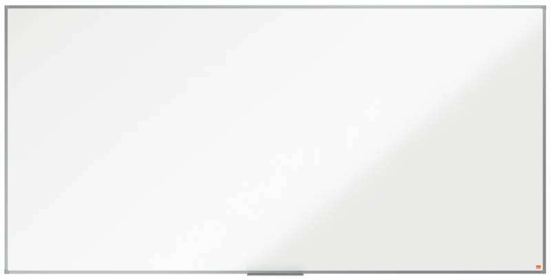 nobo essence pizarra magnetica de acero vitrificado 2400x1200mm montaje en esquinas superficie de borrado superior color blanco
