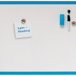 nobo pizarra blanca magnetica 585x430mm incluye mini rotulador de pizarra, imanes estampados y borrador color azul