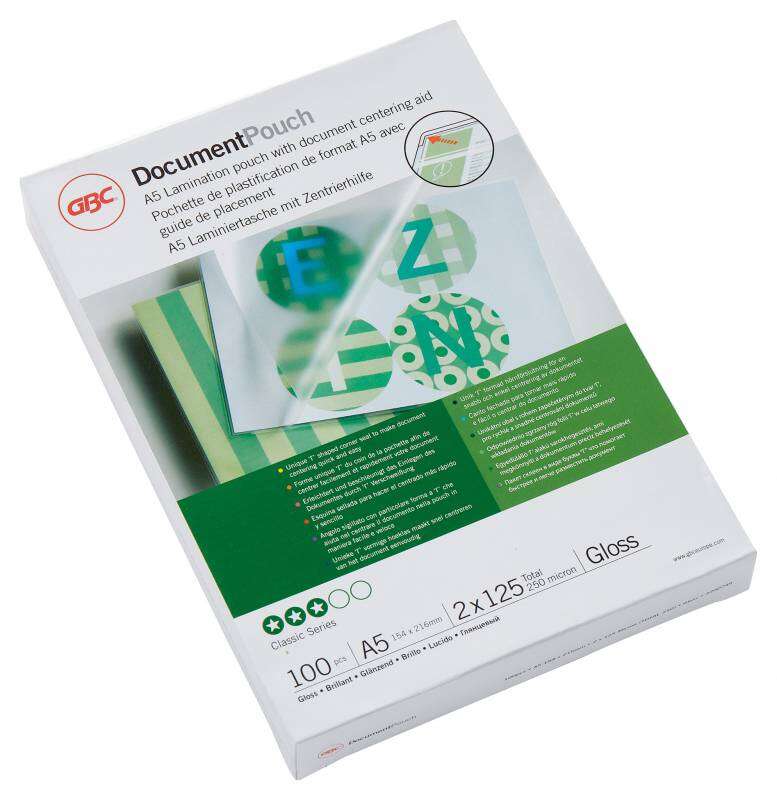 gbc cartera plastificacion documentos a5 2x125 micras brillo transparente 216x303mm