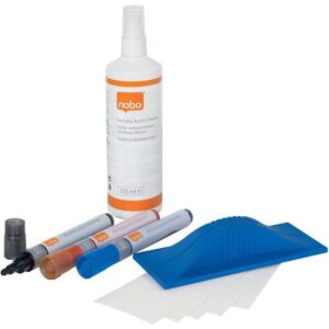 nobo pack de accesorios para pizarra blanca incluye rotuladores, borrador magnetico, spray de limpieza e imanes practico y completo