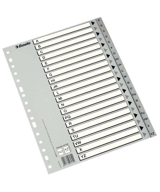 esselte indice abecedario de plastico con caratula indice folio tipo a z multitaladro cartulina indice: carton blanco y negro