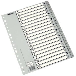 esselte indice abecedario de plastico con caratula indice a4 tipo a z cartulina indice: carton blanco y negro gris color gris