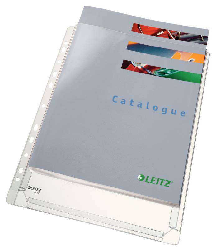 leitz pack de 5 fundas fuelle estandar a4 pvc liso multitaladro 11 capacidad 200 hojas transparente (170 micras)