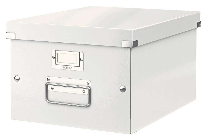 leitz click & store wow caja organizadora mediana asas de metal 85% carton reciclado hasta 9kg de capacidad color blanco