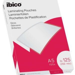 ibico caja de 100 laminas de plastificar gloss a5 125 micras acabado cristalino de alto brillo plastifica papel, fotos, tarjetas de visita, recursos escolares y mas color cristal