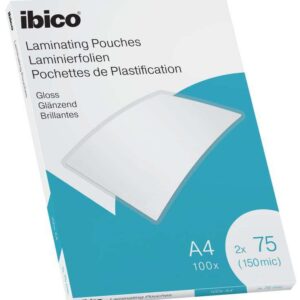 ibico caja de 100 laminas de plastificar gloss a4 75 micras acabado cristalino de alto brillo plastifica papel, fotos, tarjetas de visita, recursos escolares y mas color transparente