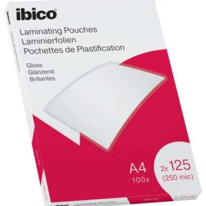 ibico caja de 100 laminas de plastificar gloss a4 125 micras acabado cristalino de alto brillo plastifica papel, fotos, tarjetas de visita, recursos escolares y mas color cristal