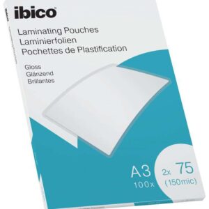 ibico caja de 100 laminas de plastificar gloss a3 75 micras acabado cristalino de alto brillo color transparente