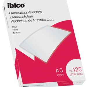 ibico caja de 100 laminas de plastificar mate a5 125 micras superficie mate plastifica papel, fotos, tarjetas de visita transparente