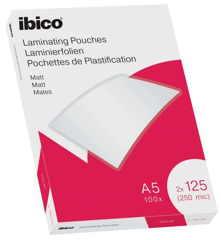 ibico caja de 100 laminas de plastificar mate a5 125 micras superficie mate plastifica papel, fotos, tarjetas de visita transparente