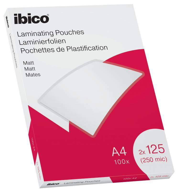ibico caja de 100 laminas de plastificar mate a4 125 micras superficie mate plastifica papel, fotos, tarjetas de visita transparente