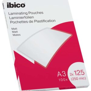 ibico caja de 100 laminas de plastificar mate a3 125 micras superficie mate plastifica papel, fotos, tarjetas de visita transparente