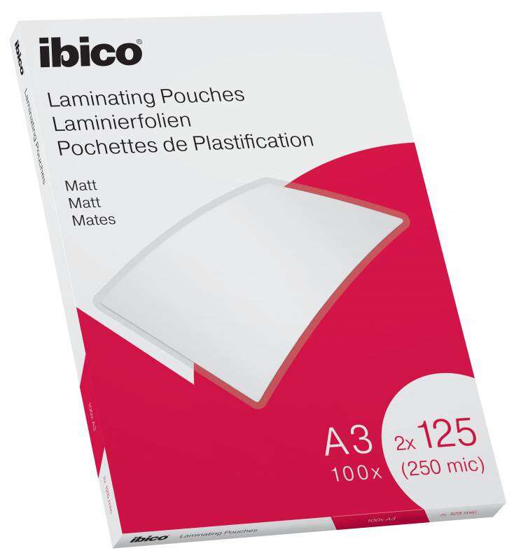 ibico caja de 100 laminas de plastificar mate a3 125 micras superficie mate plastifica papel, fotos, tarjetas de visita transparente