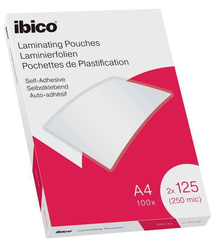 ibico caja de 100 laminas de plastificar autoadhesivas a4 125 micras acabado cristalino de alto brillo plastifica papel, fotos, tarjetas de visita color transparente