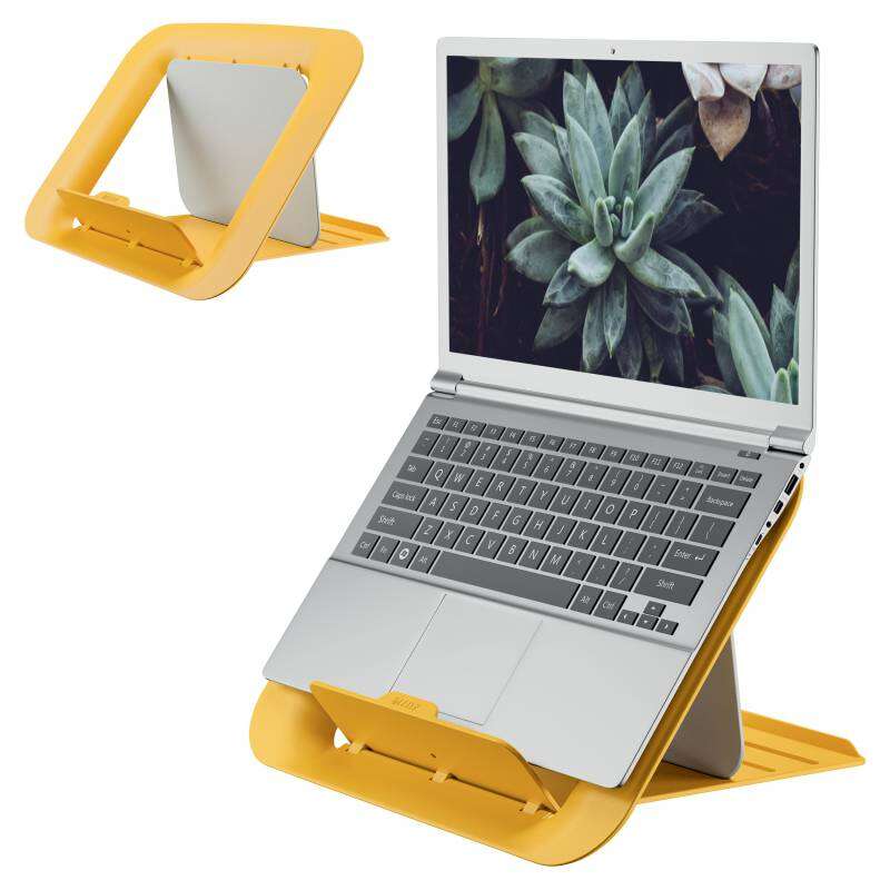 leitz ergo cosy soporte ajustable para portatil de 13 "a 17" diseño ergonomico altura ajustable a 4 alturas color amarillo calido