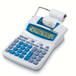 ibico 1214x calculadora semi profesional pantalla lcd 12 digitos impresion a 2 colores velocidad de impresion 2.4 lineas por segundo color blanco/azul