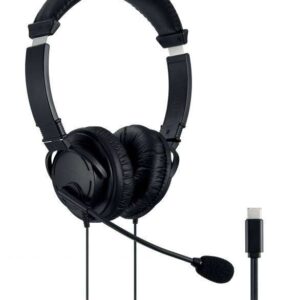 kensington hi fi usb c auriculares con microfono controladores de 40mm compatibles con todos los dispositivos usb c diadema ajustable acolchada microfono flexible tipo boom almohadillas de espuma envueltas en funda de polipiel color negro