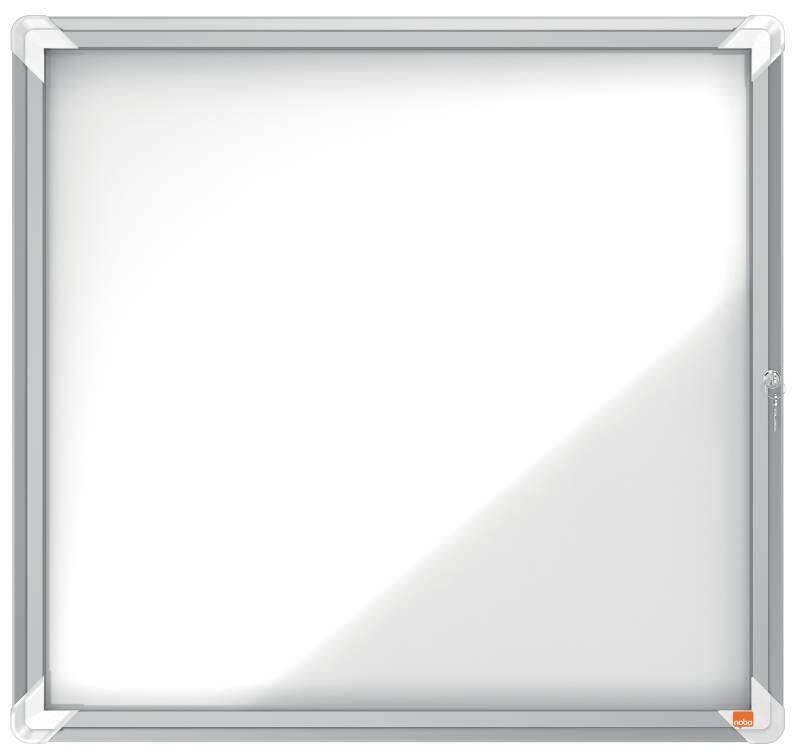nobo vitrina para 6 hojas a4 superficie blanca magnetica puerta de cristal de seguridad marco de aluminio color blanco