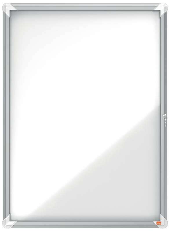 nobo vitrina para 9 hojas a4 con superficie blanca magnetica 1000x752x37mm puerta de cristal de seguridad marco de aluminio color blanco