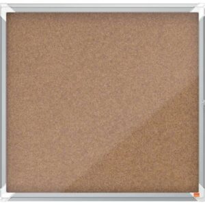 nobo vitrina para 6 hojas a4 con superficie de corcho 752x692x37mm puerta de cristal de seguridad marco de aluminio color natural