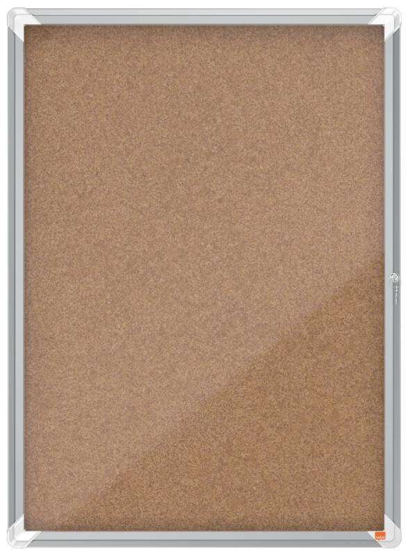 nobo vitrina para 9 hojas a4 con superficie de corcho 1000x752x37mm puerta de cristal de seguridad marco de aluminio color natural
