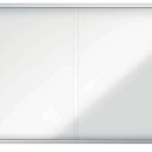 nobo vitrina interior para 18 hojas a4 con superficie magnetica y puerta deslizante 997x1412x54mm superficie blanca metalica y magnetica de borrado en seco marco de aluminio puertas de cristal de seguridad color blanco