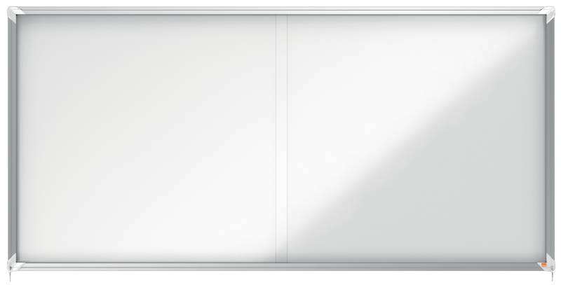 nobo vitrina interior para 27 hojas a4 con superficie magnetica y puerta deslizante 997x2072x54mm marco de aluminio puertas de cristal de seguridad cerradura y llaves incluidas color blanco