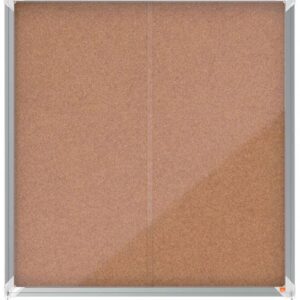 nobo vitrina interior para 12 hojas a4 con superficie de corcho y puerta deslizante 997x972x54mm tablero de corcho, cristal de seguridad, marco de aluminio color natural